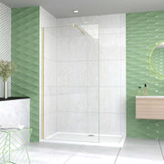 Box Doccia Walk In 80x200 cm Parete Fissa Vetro 10 mm Trasparente Anticalcare Oro Spazzolato Barra Stabilizzatrice 140 cm