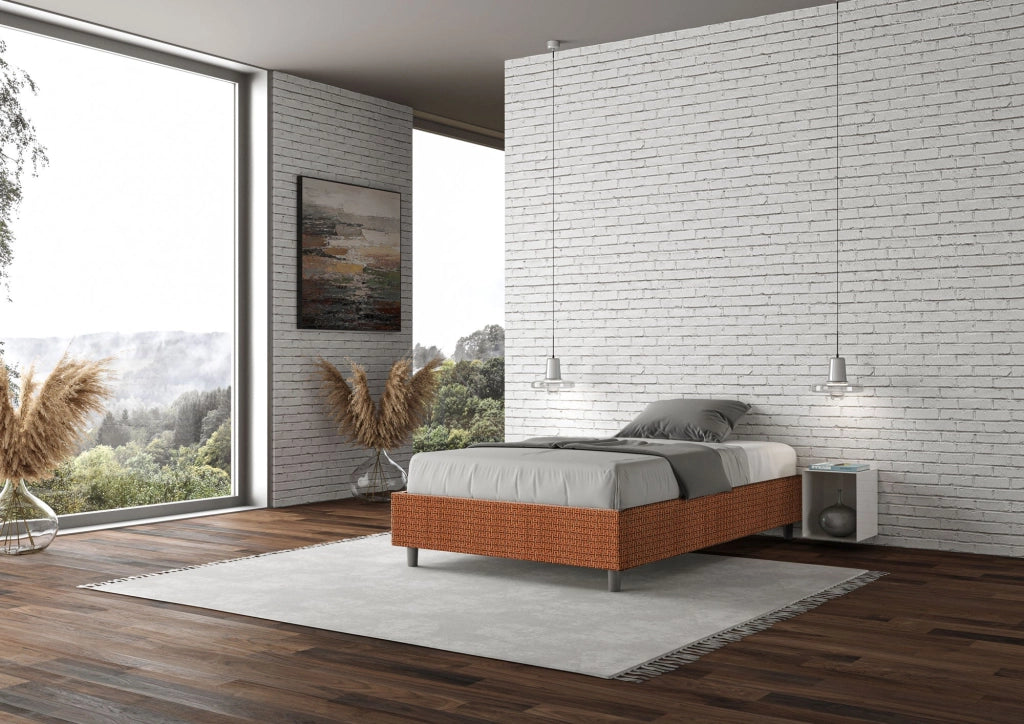 Letto 1 Piazza e Mezzo Sommier 120x210 cm con Rete Azelia Labirinto 04 Arancione