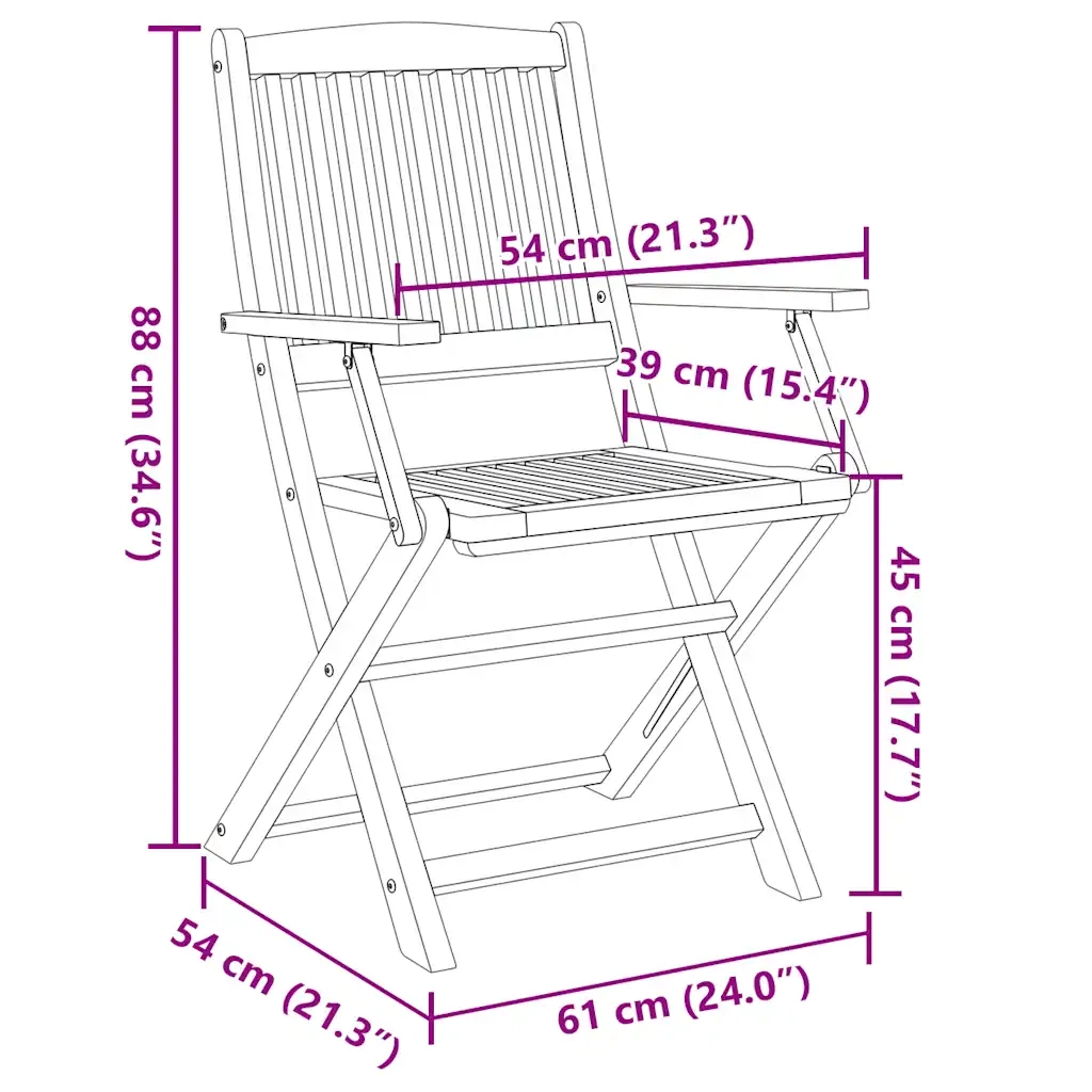 Sedie Giardino Pieghevoli 4 pz 54x61x88 cm Massello Acacia 365742