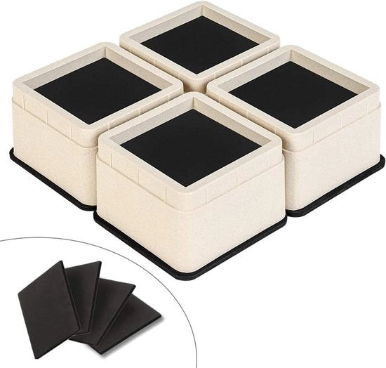 Sistema di sollevamento letto - resistente ai carichi pesanti - sollevatori di letto quadrati - piedini di elefante - ausilio per l'innalzamento - sollevamento - regolabile - fino a 73 cm o 146 cm di altezza - 4 pezzi beige.