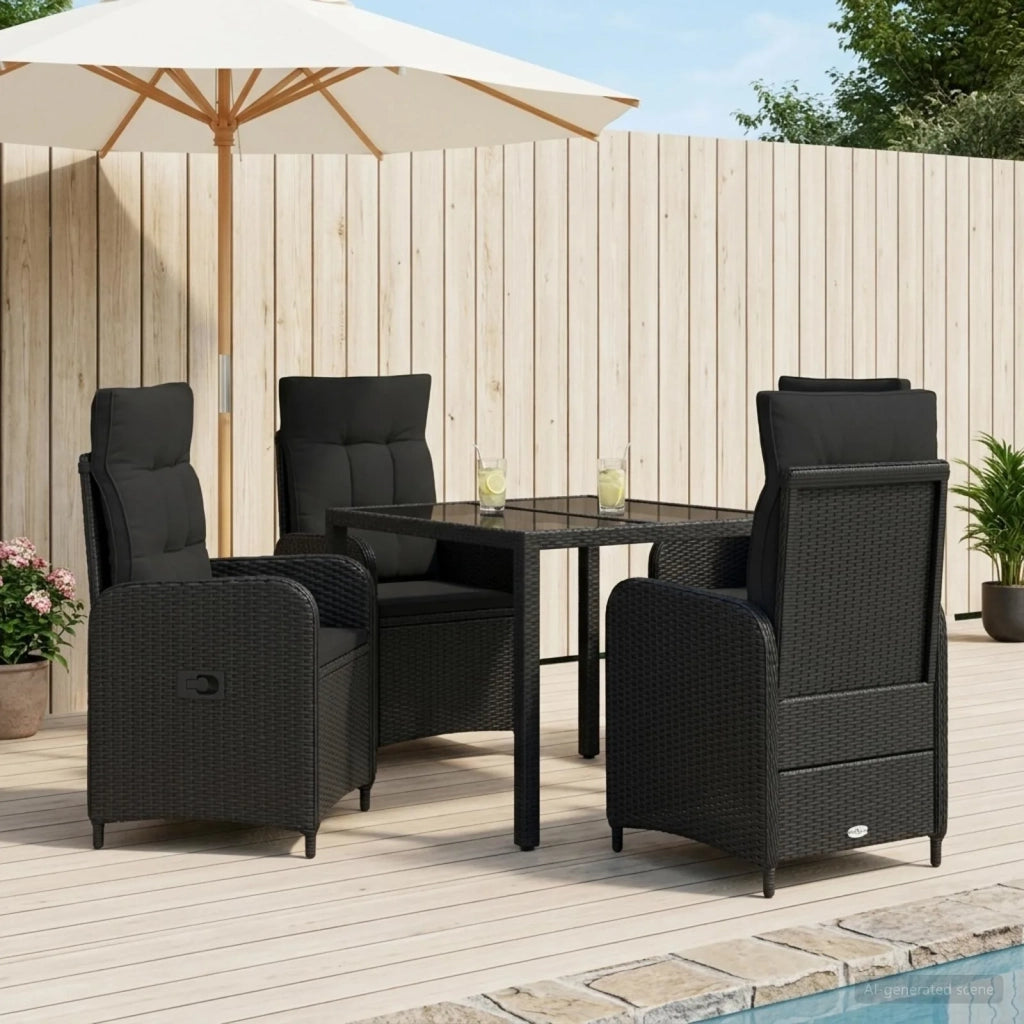 Set da pranzo per esterni 5 pz Nero polyrattan 3422293