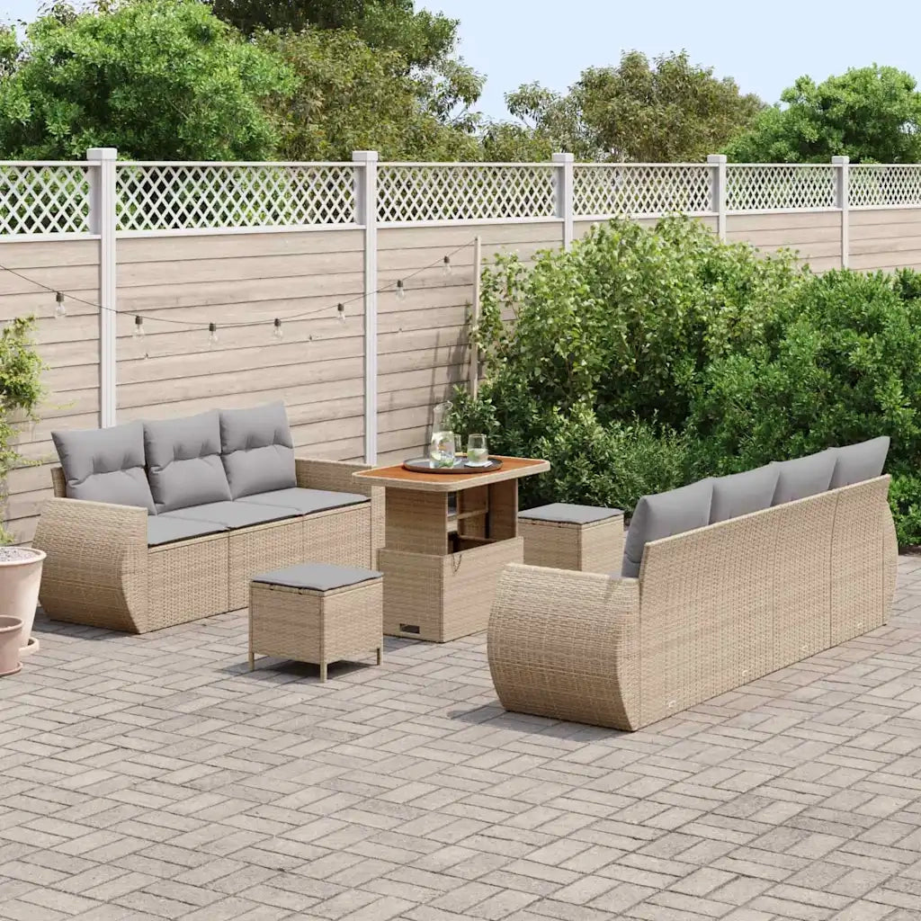 Set Divano da Giardino con cuscino 10 pcs Beige polyrattan 3361842