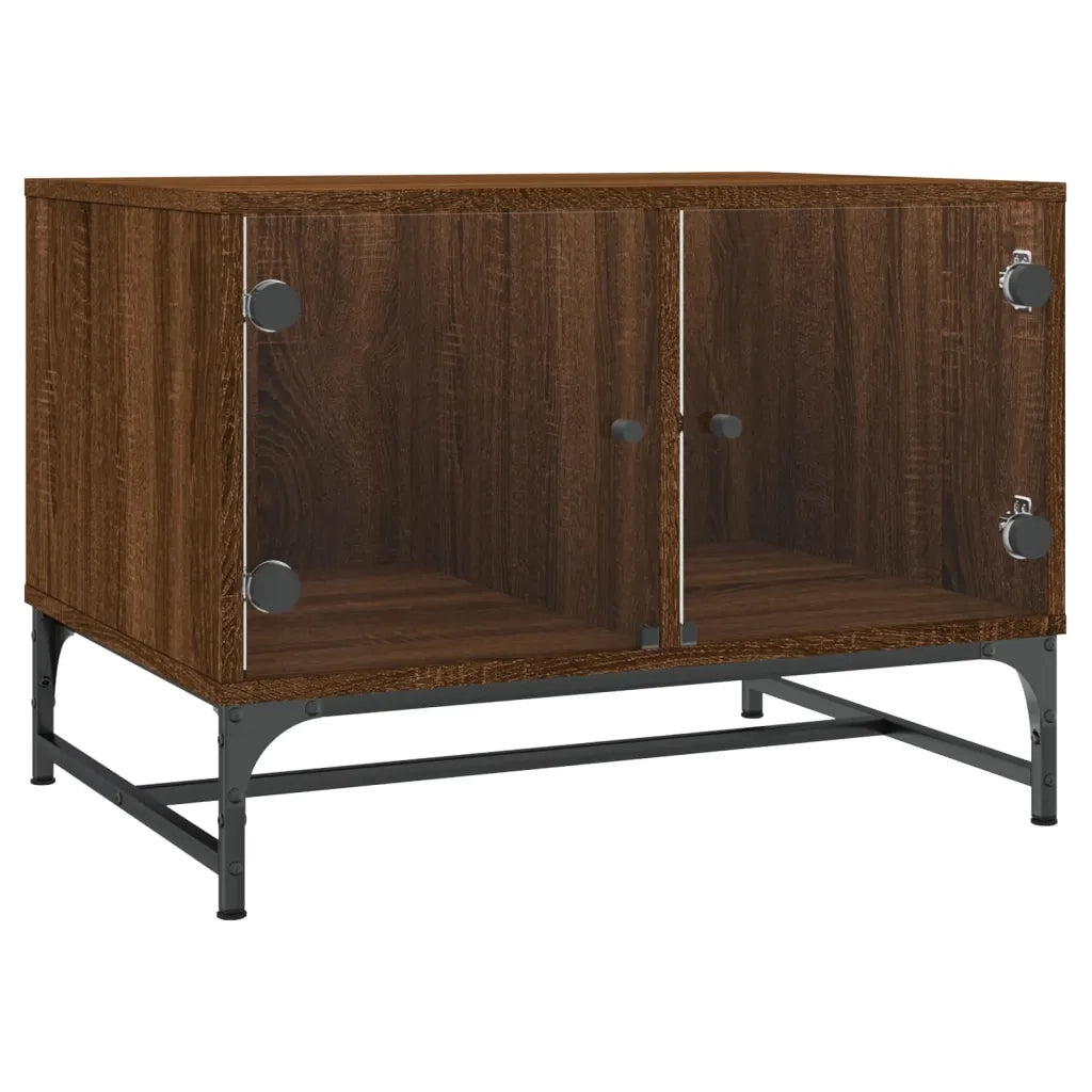 Tavolino Salotto con Ante in Vetro-Tavolino da soggiorno-Tavolo Rovere Marrone 68,5x50x50cm