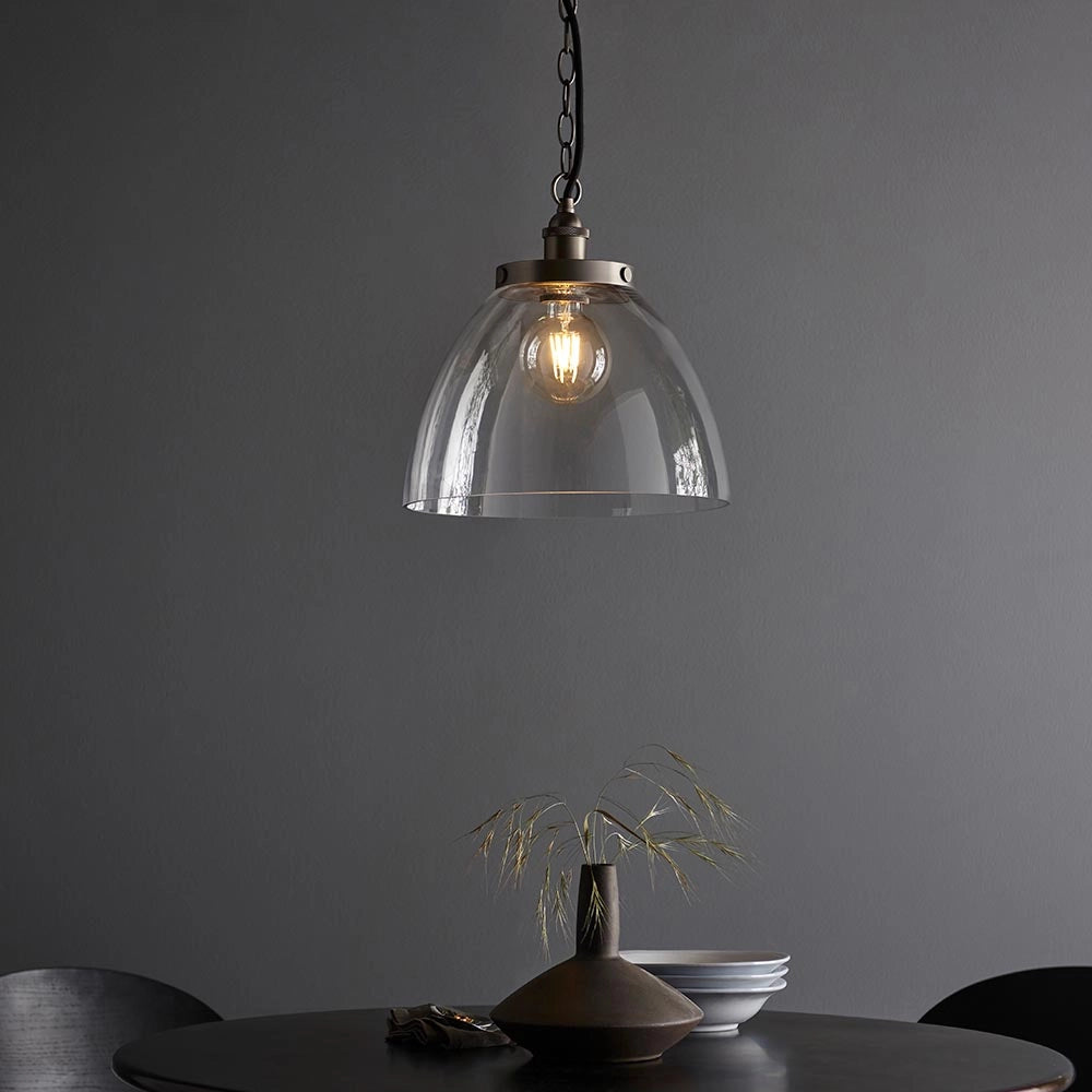 Lampada a sospensione industriale argento vetro E27 Endon