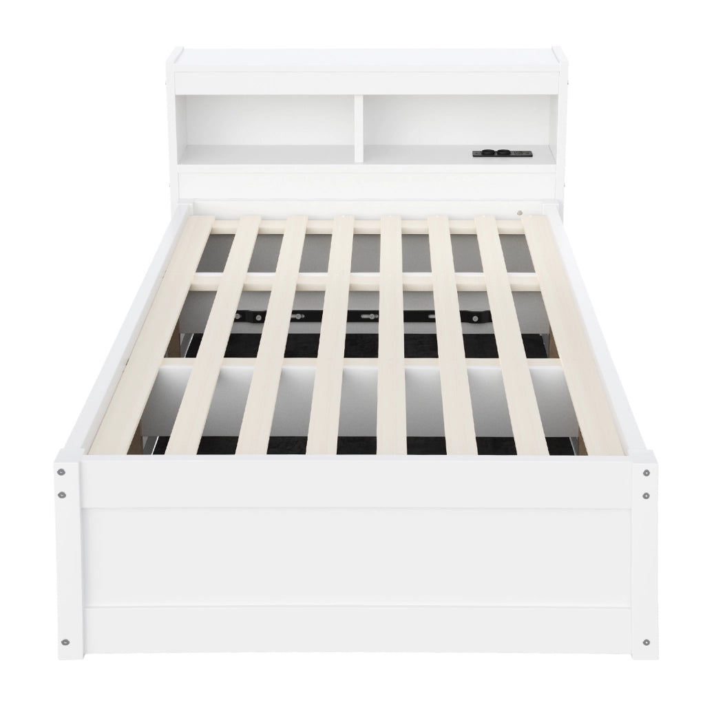 LETTO Multifunzionale 90x200 cm MDF Bianco con presa e LED