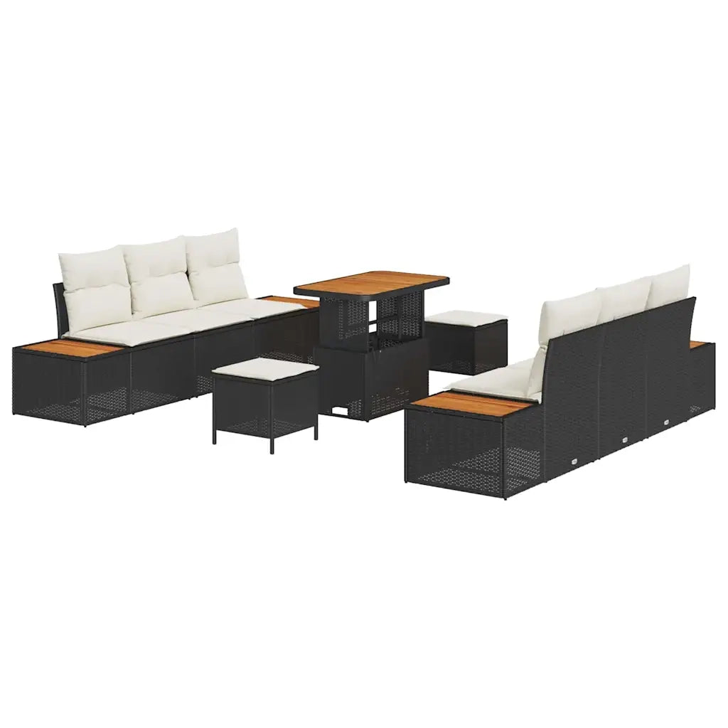 Set Divano da Giardino 9 pcs Nero polyrattan