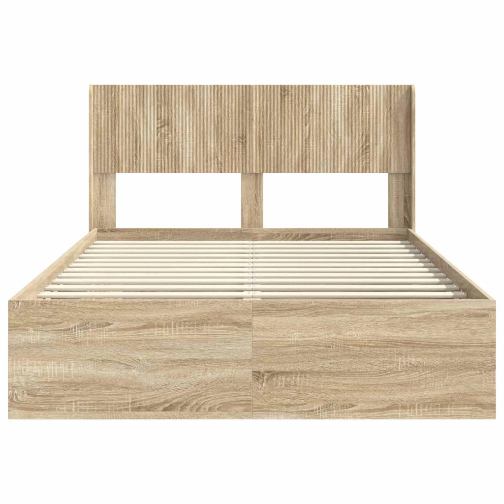 Letto matrimoniale | Letto per adulti | Struttura del letto con stoccaggio e testata Rovere Sonoma