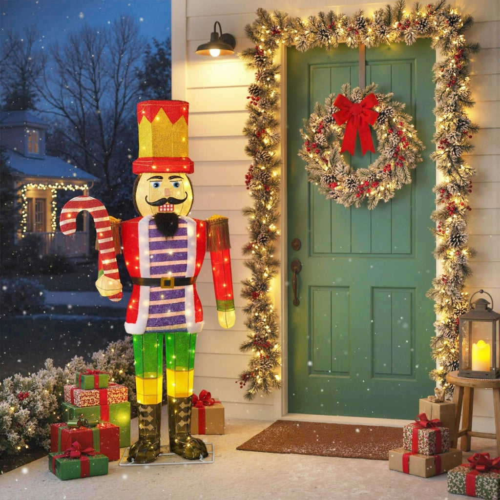 Soldato schiaccianoci luminoso per esterni e interni da 170 cm, Decorazione natalizia 3D pre-illuminata con 110 luci LED-Decorazioni natalizie