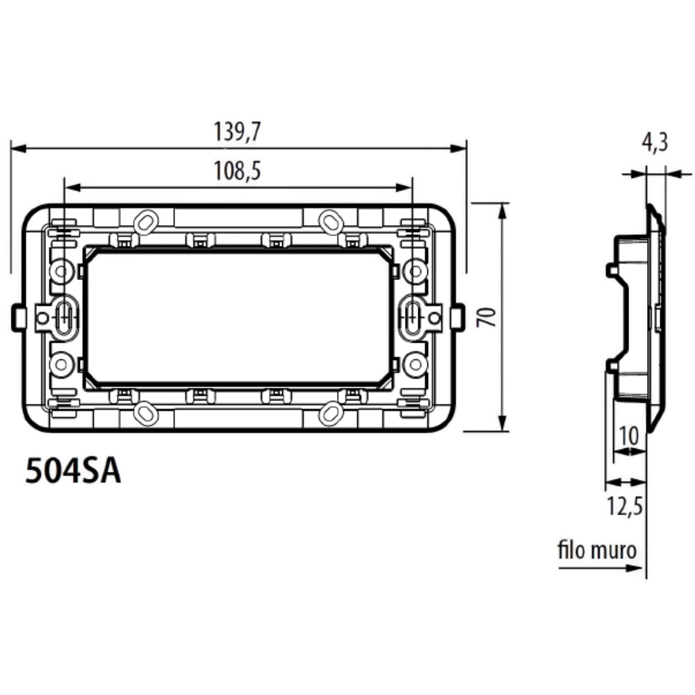 Supporto bticino 504sa per installazione serie matix a 4 moduli portafrutti