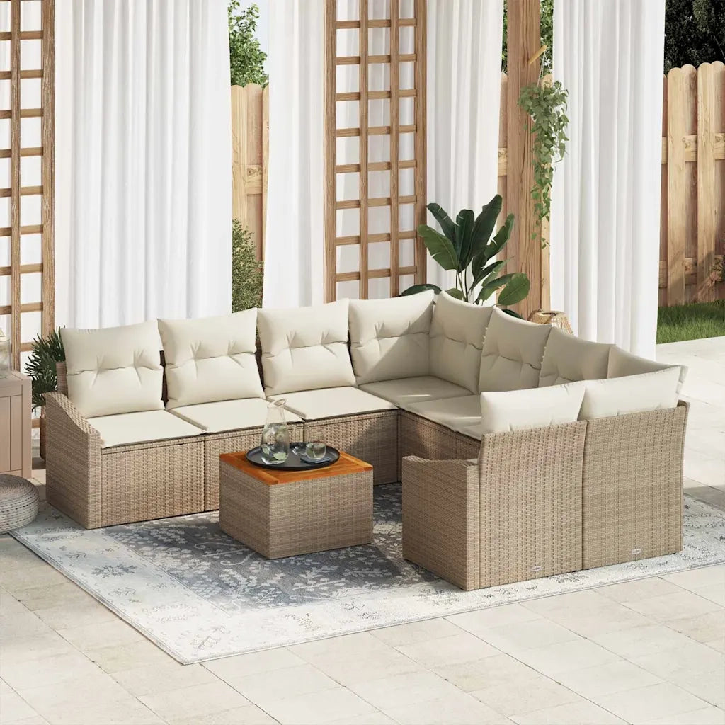 Set Divano da Giardino con cuscino 9 pcs Beige polyrattan 3347813