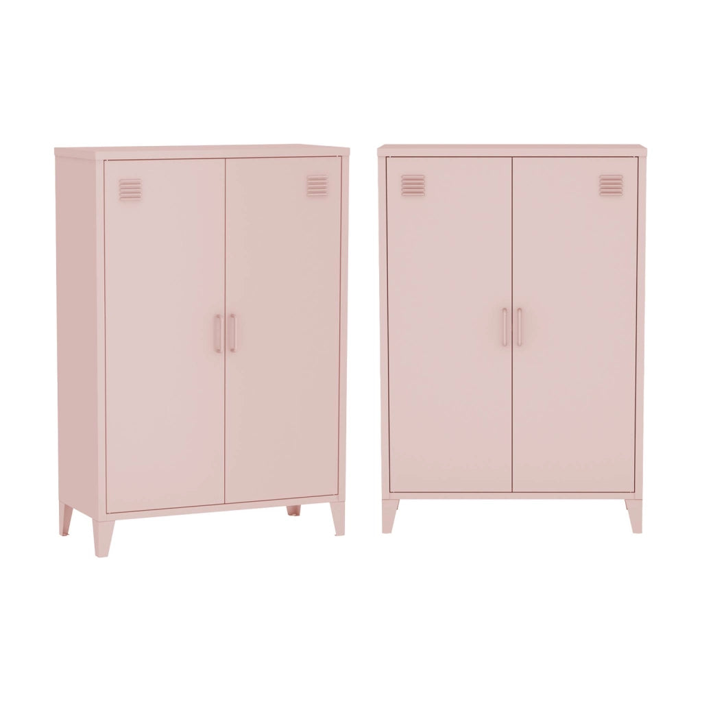Set di 2 armadietti in metallo, 2 ante, rosa