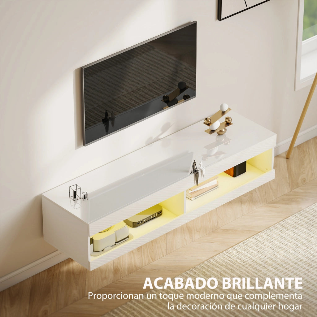Mobile TV Sospeso con Luci LED e Telecomando ¨C Xylo ¨C Bianco Lucido 140x40x30 cm