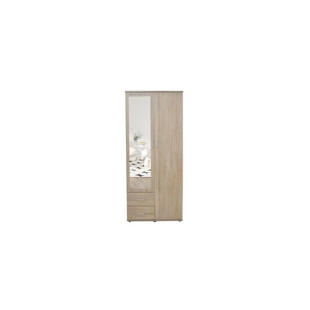 Armadio TOM 2 porte – Rovere Sonoma – Con specchio – L80 x H185 cm