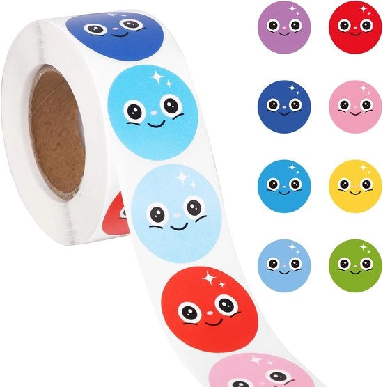 Stickers per Blije Gezicht 2,5cm - Set di 8 Colori - Stickers per Ragazzi e Docenti - Stickers di Riconoscimento - Attrezzature per Fai da Te - 500 Stucchi
