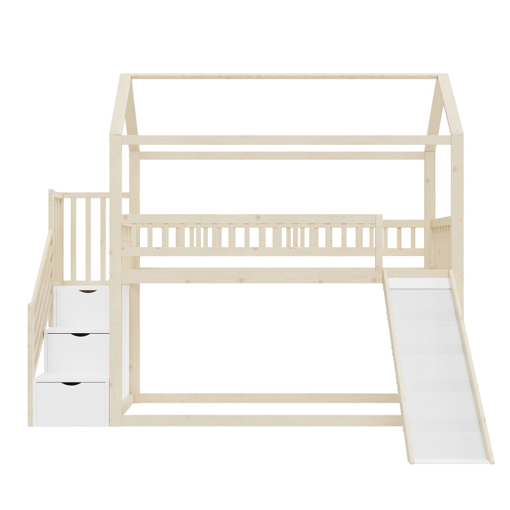 LETTO a soppalco per bambini con scivolo e scala contenitore 90x200 cm legno