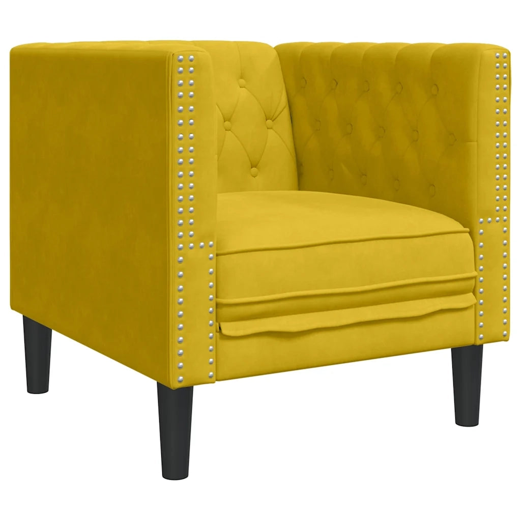 Set Divani Chesterfield 3pz con Cuscini Giallo Velluto 3209287