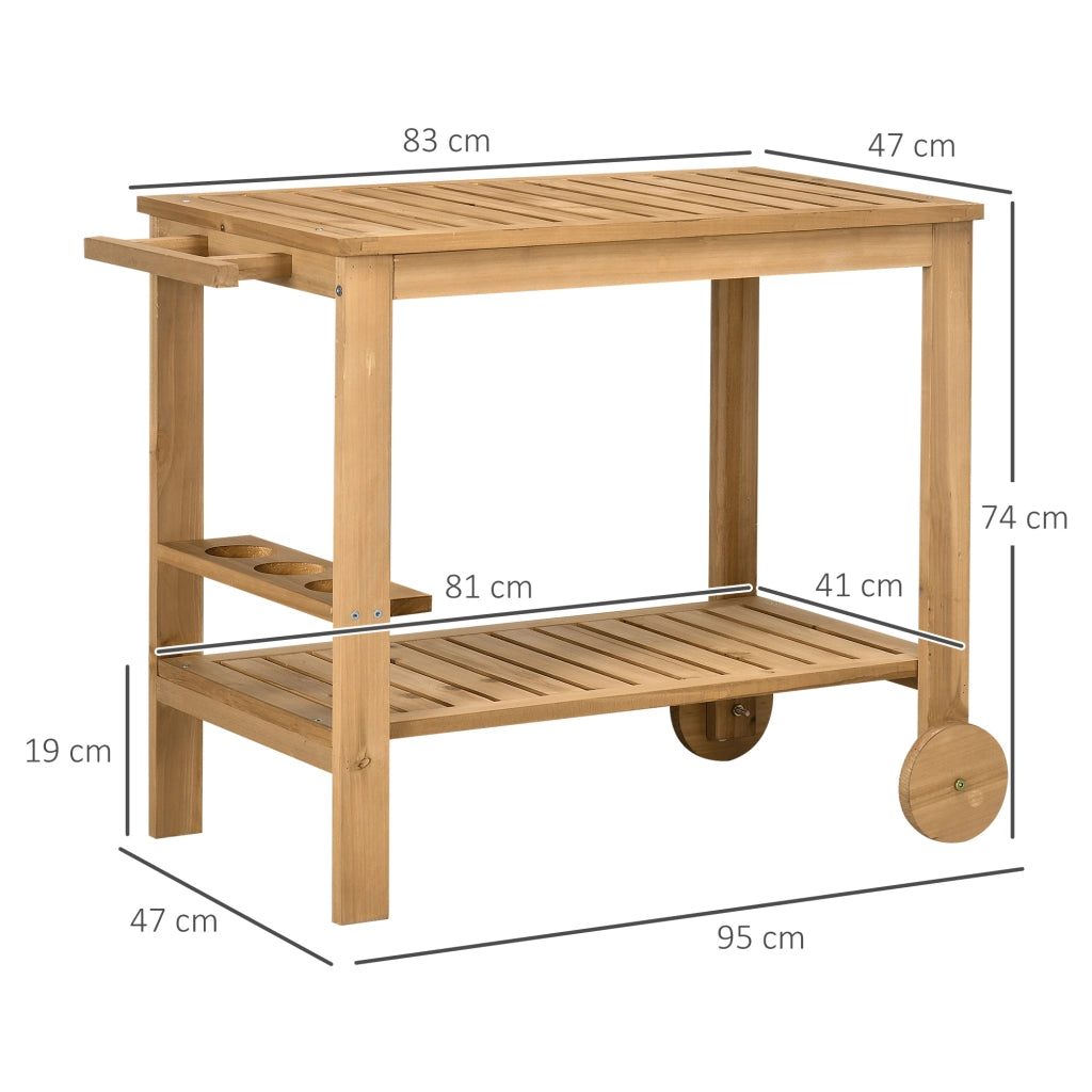 Carrello Portavivande da Giardino ¨C Xylo ¨C Legno 2 Ripiani Portabottiglie 95x47x74 cm