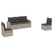 Set Divano da Giardino 5pz | Set Salotto da Giardino con Cuscini Grigio Chiaro Polyrattan