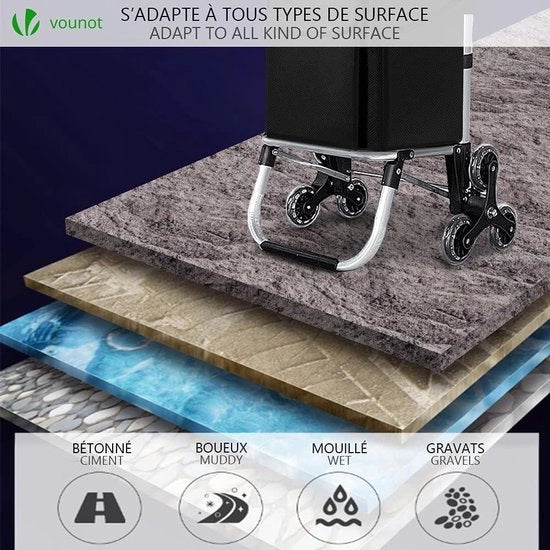 Carrello per scale con contenitore 45L - impermeabile - nero