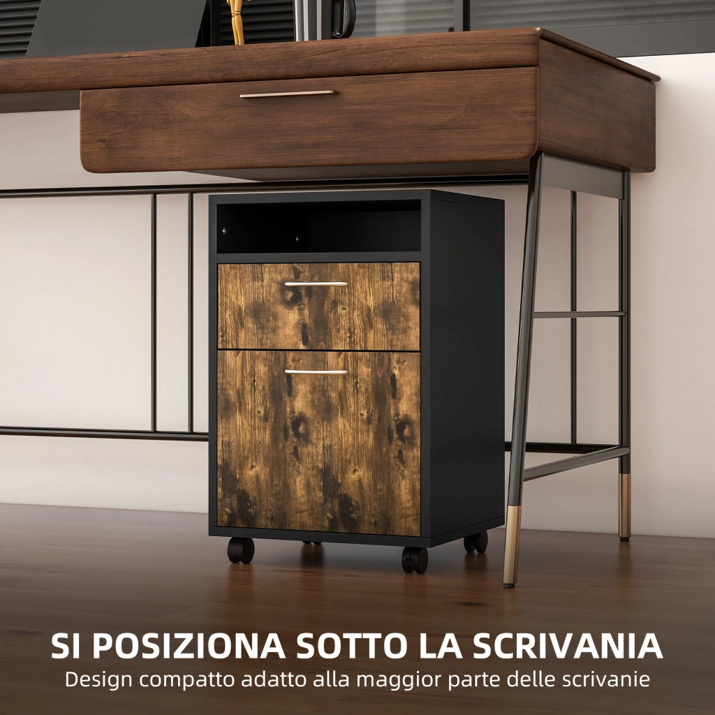 Cassettiera Portadocumenti con Ruote ¨C Xylo ¨C Marrone e Nero 40x35x60cm