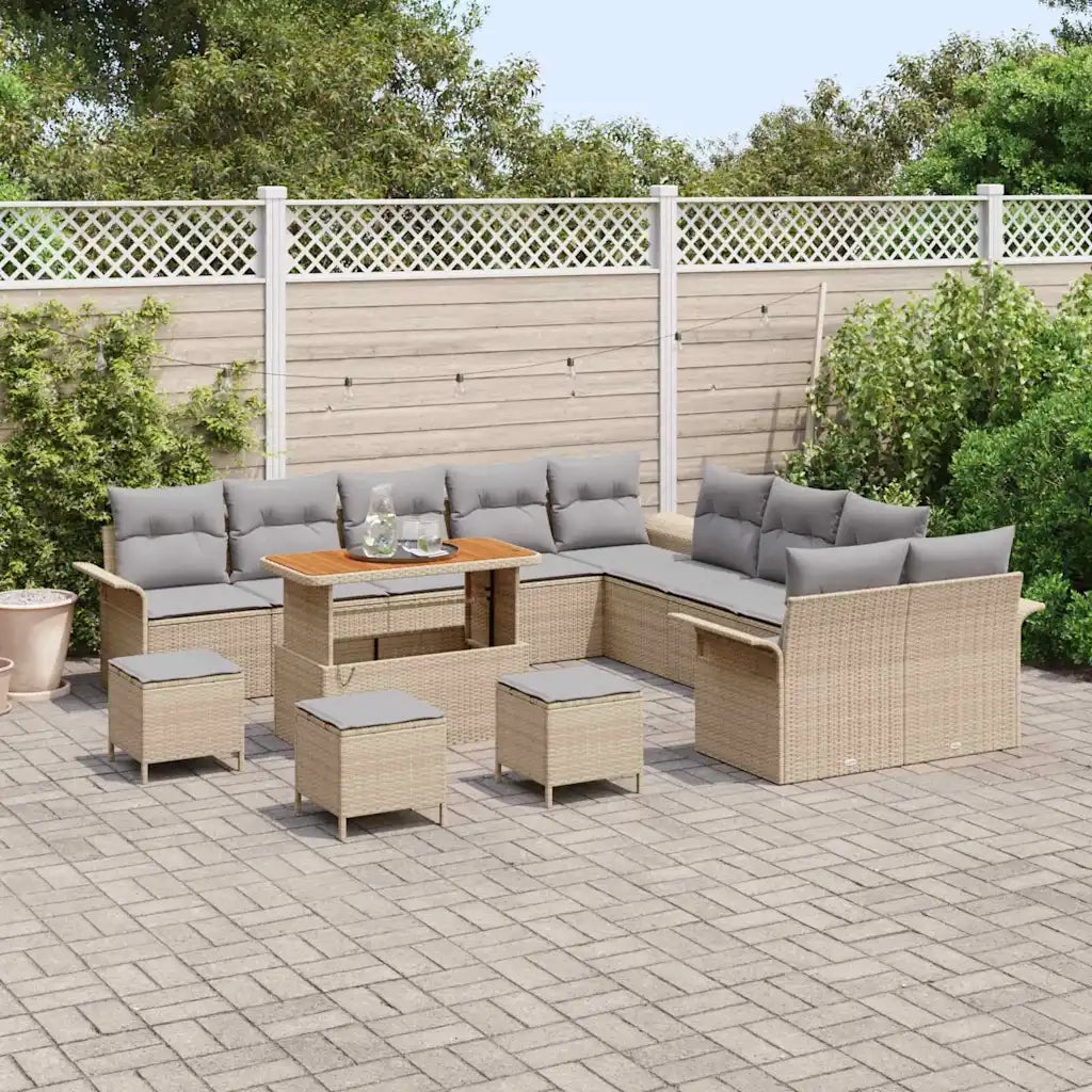 Set Divano da Giardino con cuscino 14 pcs Beige e Grigio Chiaro