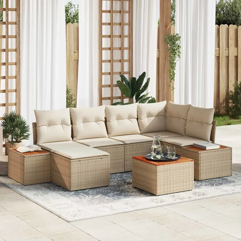 Set Divano da Giardino 7 pcs Beige e Crema Polyrattan