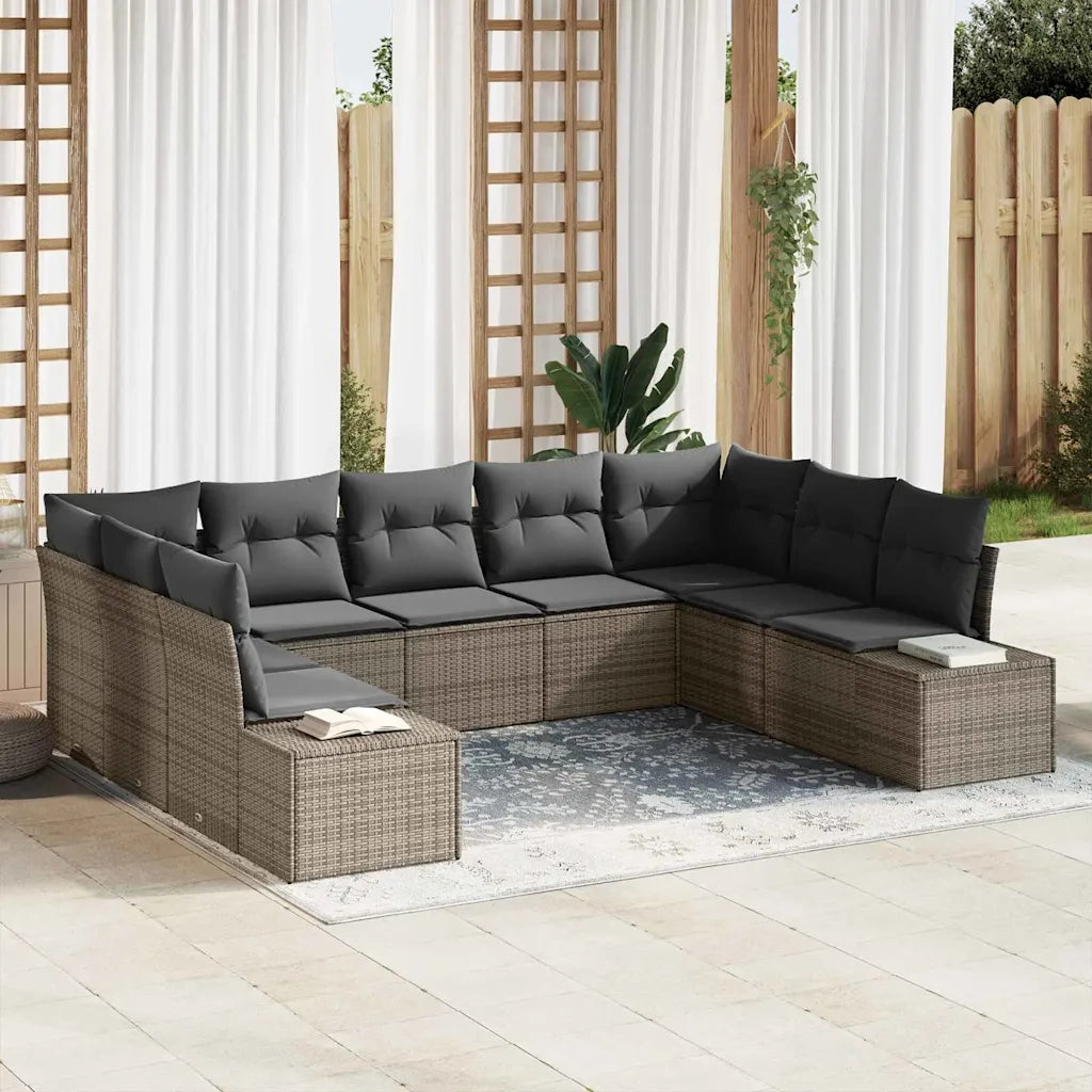 Set Divano da Giardino con cuscino 9 pcs Grigio polyrattan