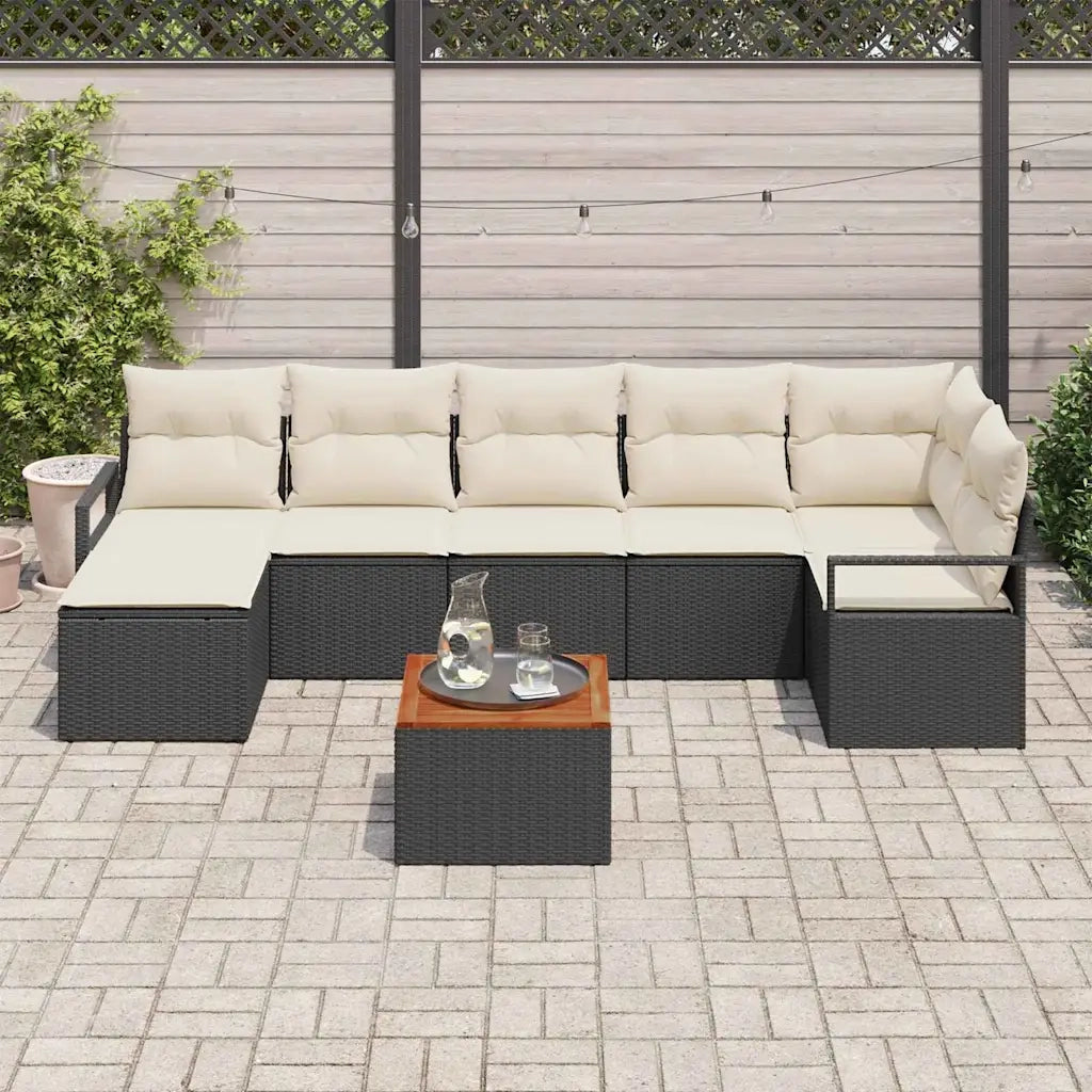 Set Divano da Giardino con cuscino 8 pcs Nero polyrattan