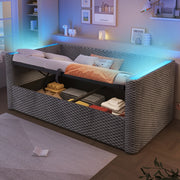 LETTO DAYBED 90x200 cm Velluto Grigio con LED e contenitore idraulico