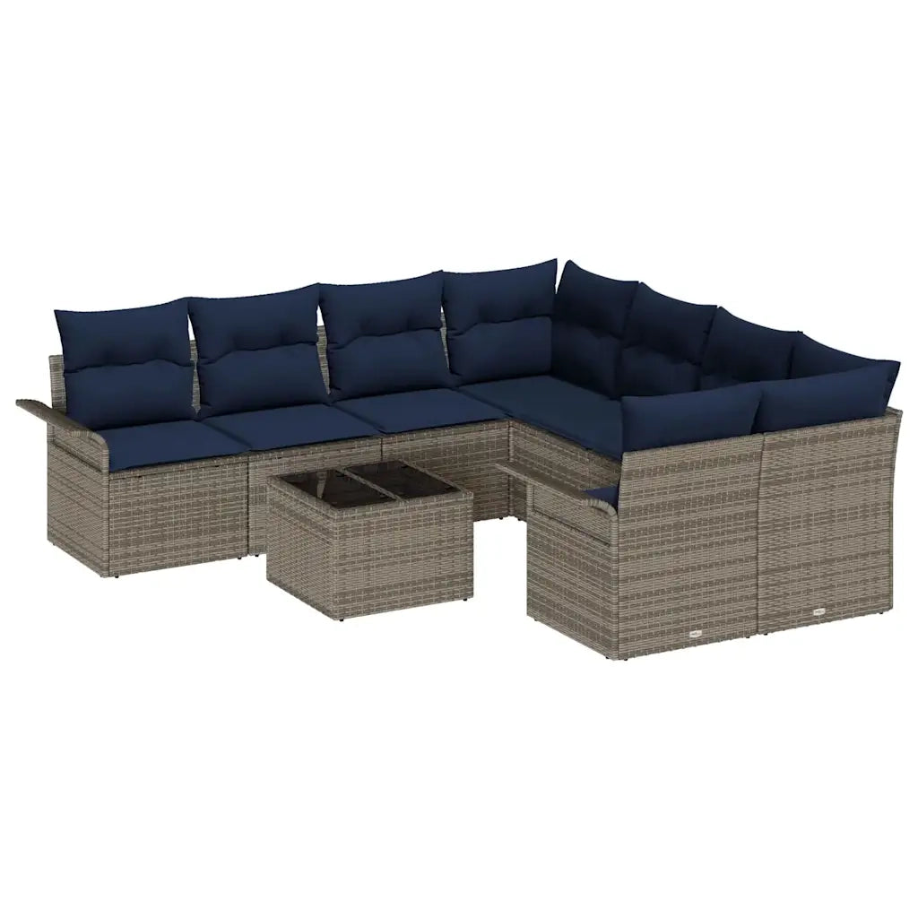 Set Divano da Giardino 9 pcs Grigio e Blu Navy polyrattan 3345305