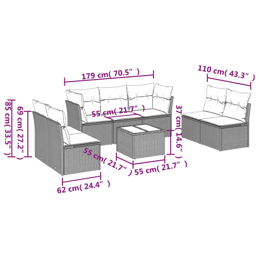 Set Divani da Giardino con Cuscini 8 pz Nero in Polyrattan
