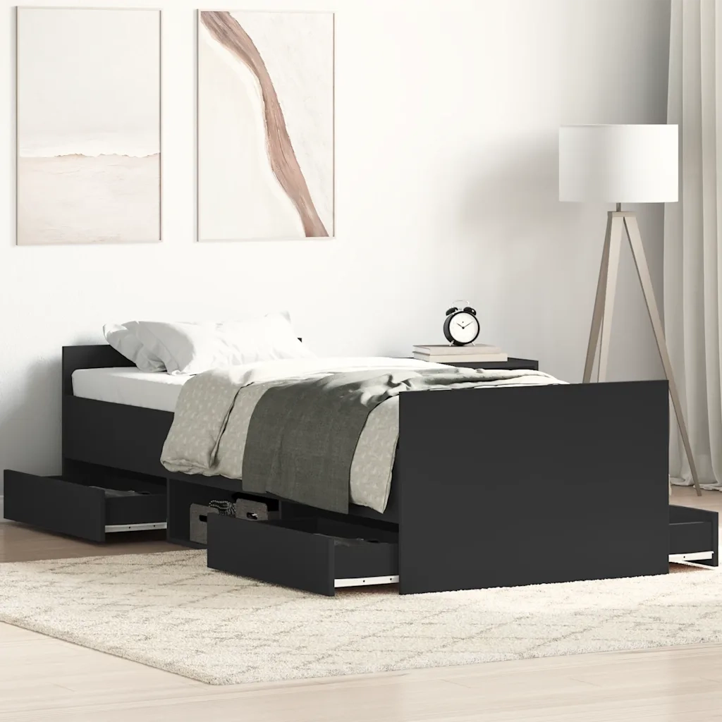 Giroletto con Testiera e Pediera Nero 90x200 cm 3203804