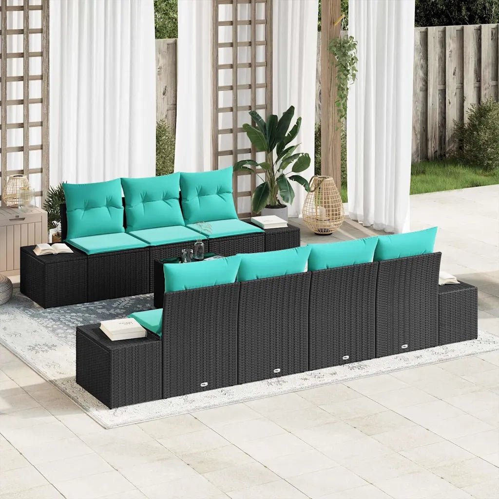 Set Divano da Giardino 8 pz Nero e Turchese polyrattan 3355645