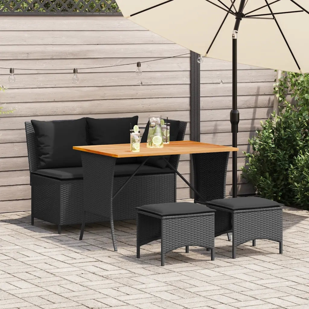 Set da Pranzo da Giardino 4 pz con Cuscini Nero in Polyrattan 4104132