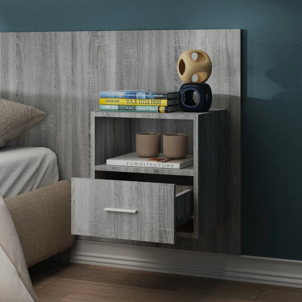 Set di 2 Comodini | Armadio da Notte | Mobiletto da notte a Muro Grigio Sonoma