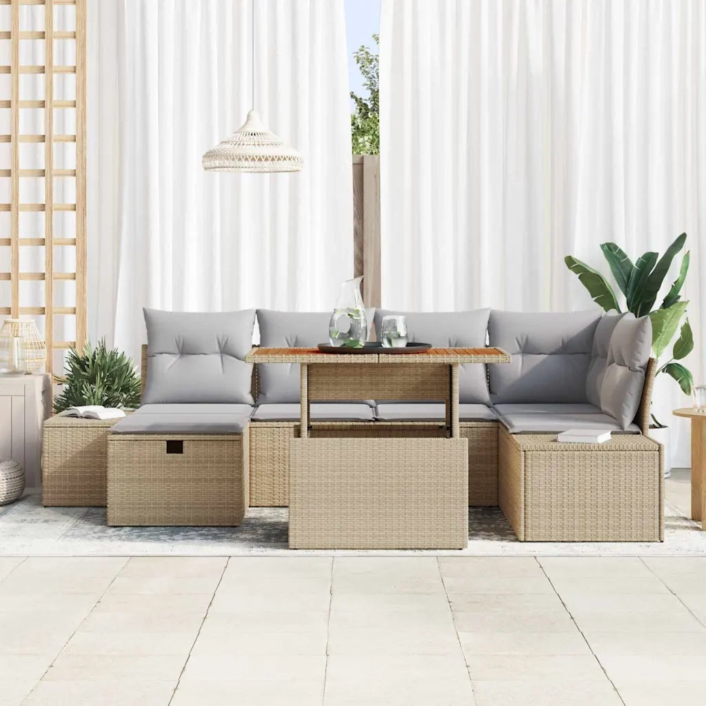 Set Divano da Giardino 7 pcs Beige polyrattan