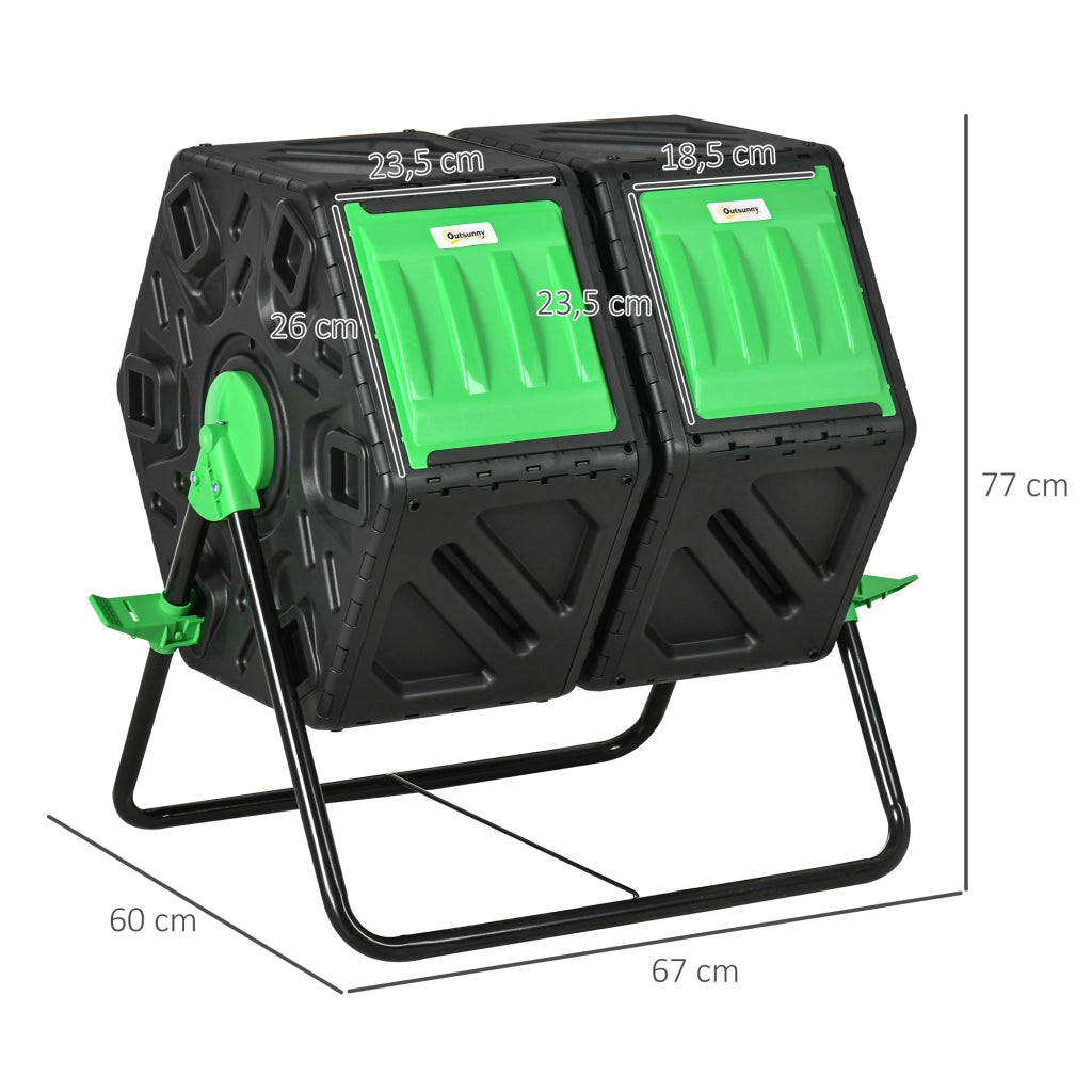 Compostiera Rotante a Doppia Camera ¨C Xylo ¨C 130L Nero 67x60x77cm