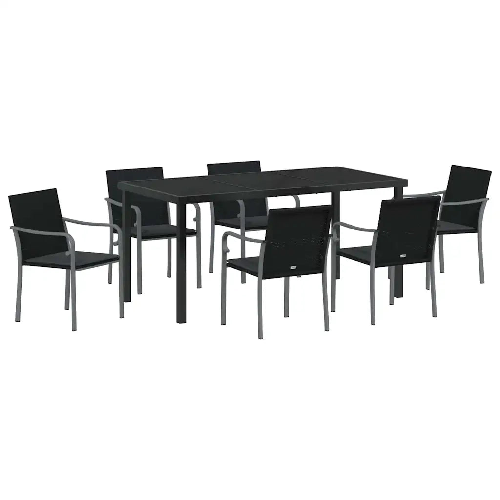 Set da Pranzo per Giardino 7 pcs Nero e Grigio Rattan in PE