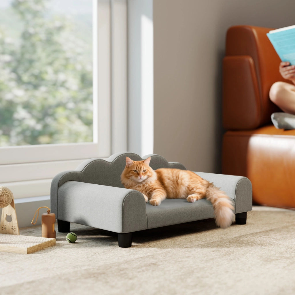 Divano per Cani ¨C Minimal ¨C Legno e Tessuto 66x42x28.5 cm Grigio