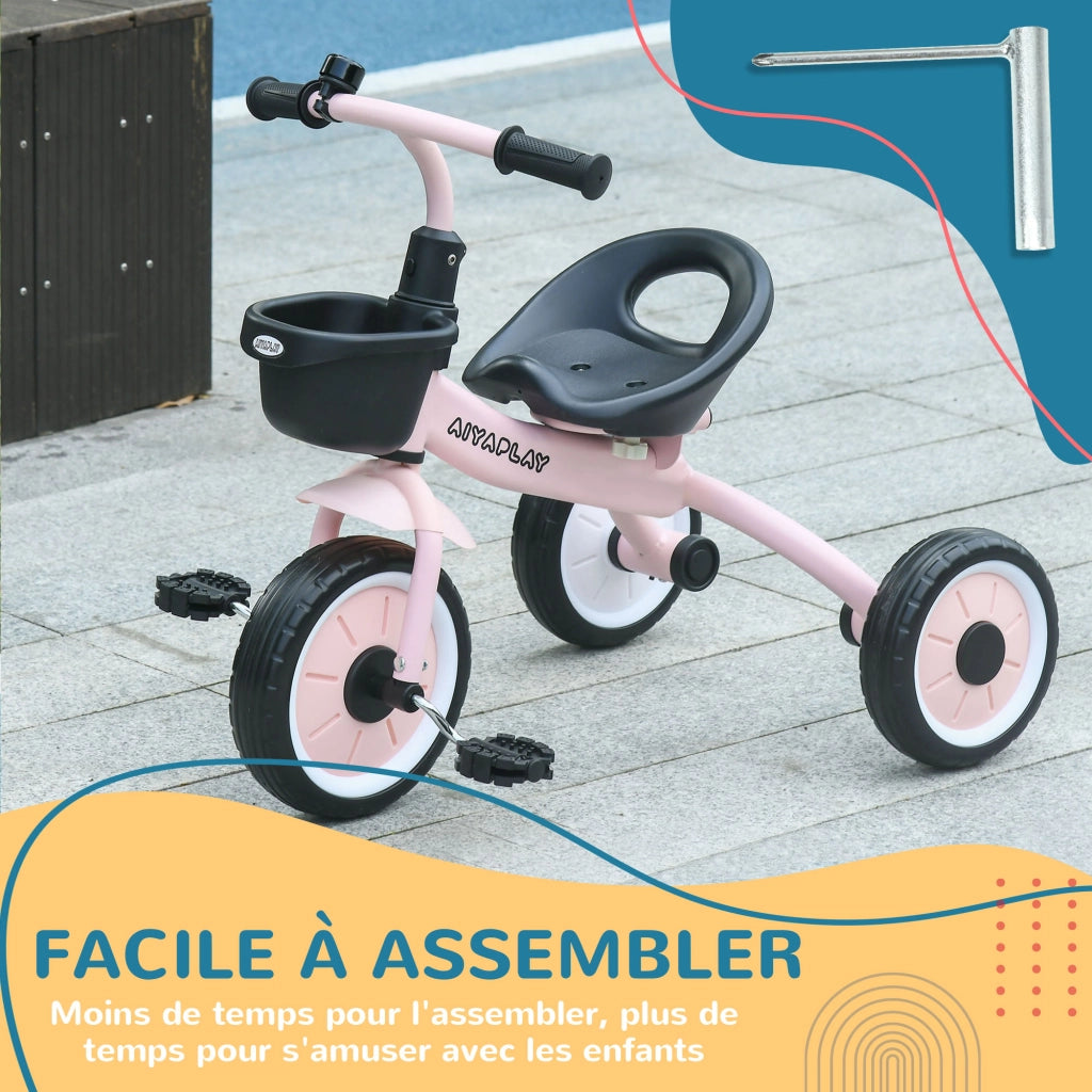 Triciclo Bambini con Sonnette e Panier Selle Regolabile con Dossier ¨C Zephmum ¨C Rosa