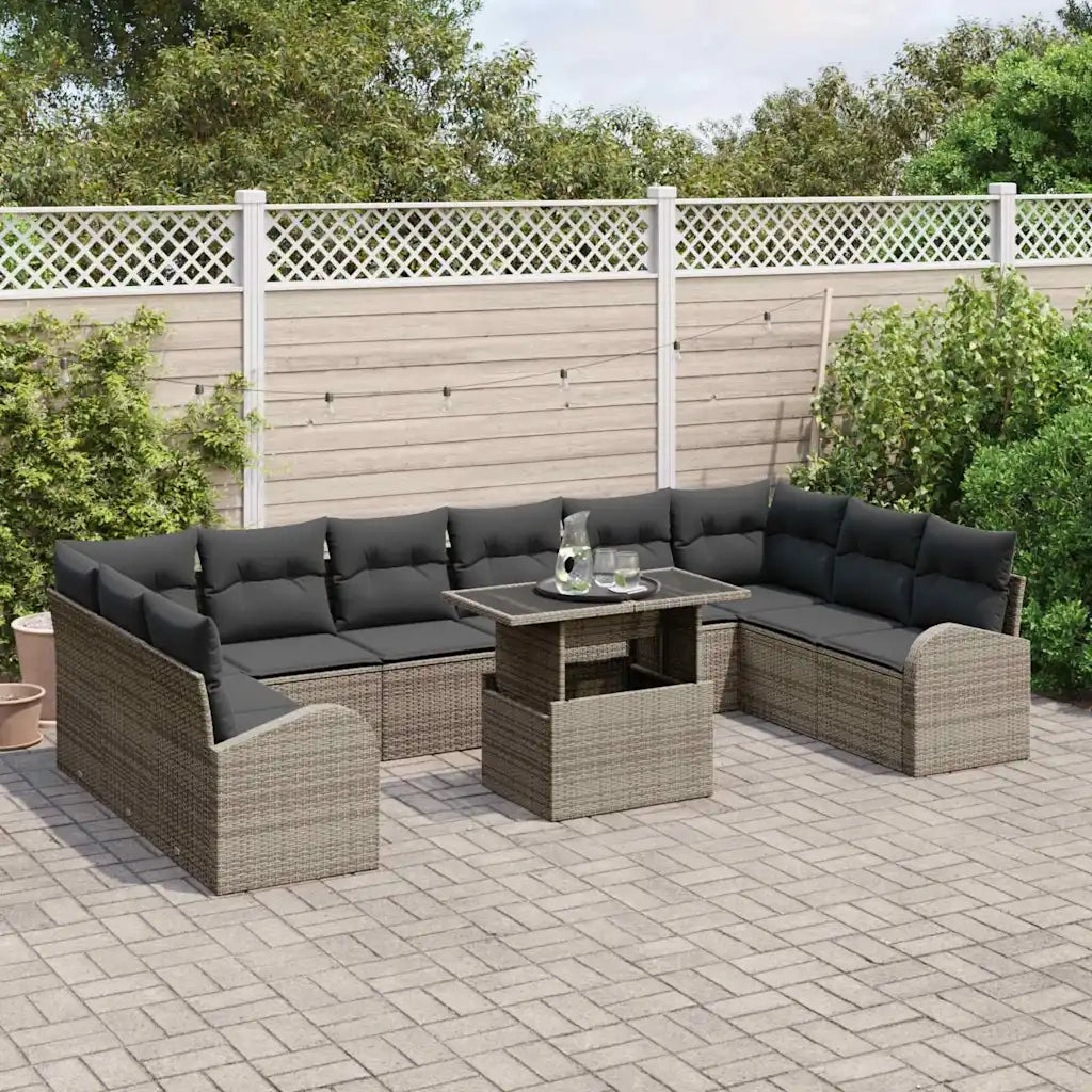 Set Divano da Giardino con cuscino 11 pcs Grigio polyrattan