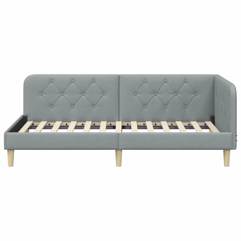Cornice del letto ad angolo Grigio chiaro 90 x 200 cm Tessuto