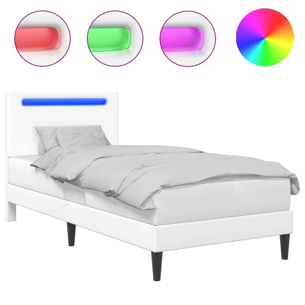 Letto singolo | Letto per adulti | Struttura del letto con testiera Bianco 100 x 200 cm Similpelle