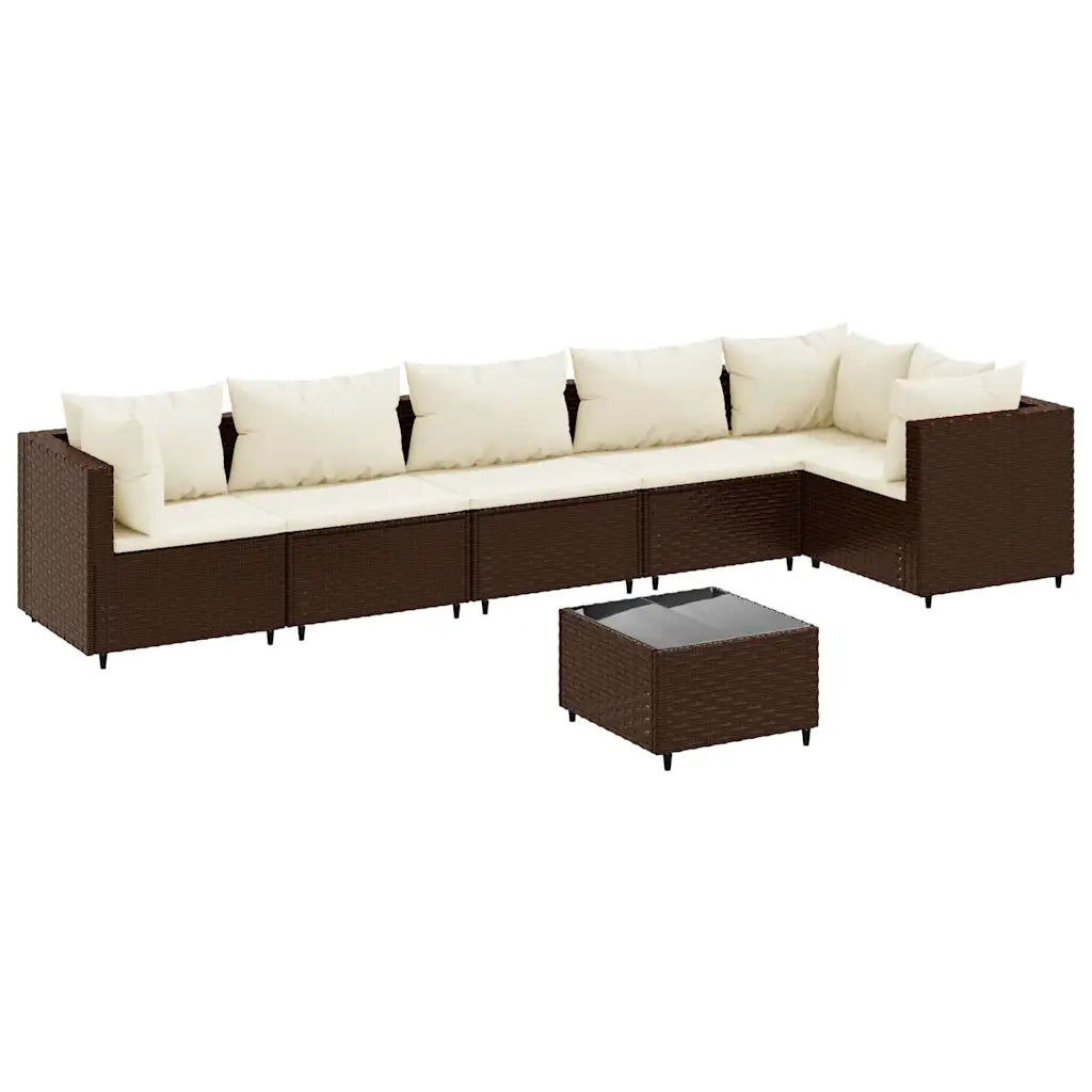 Set Divani da Giardino 7 pz con Cuscini in Polyrattan Marrone