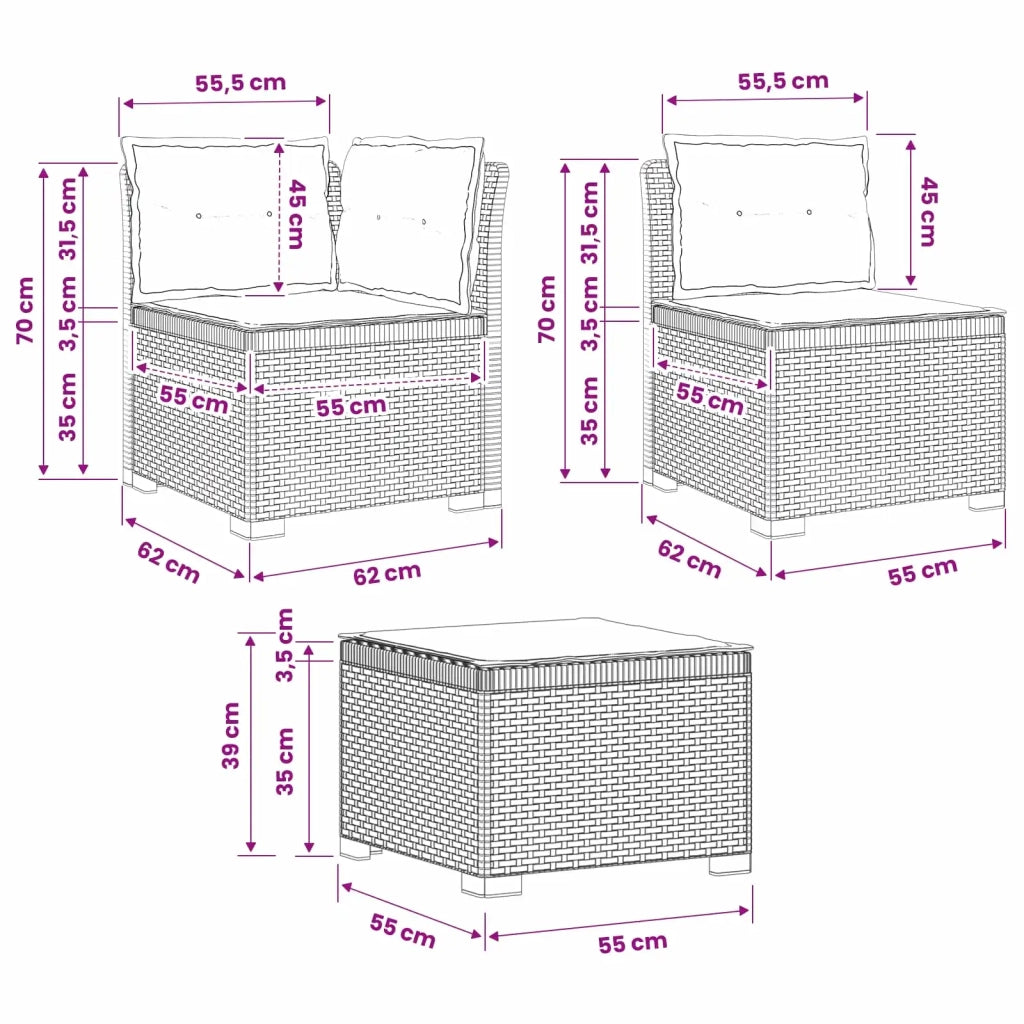 Divano da giardino 4 posti con cuscini aspetto rattan PP 3443945