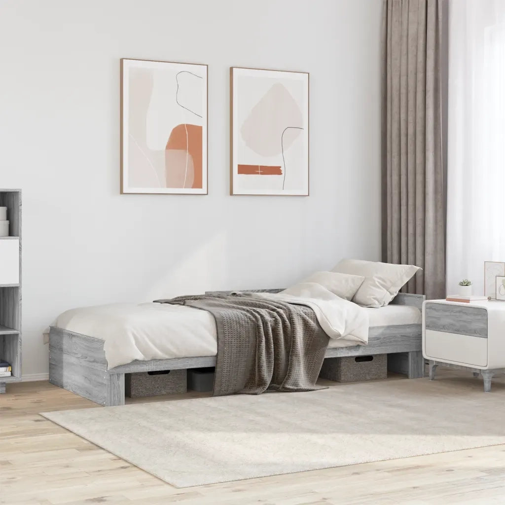 Letto singolo | Letto per adulti | Giroletto Grigio Sonoma 90x200 cm in Legno Multistrato