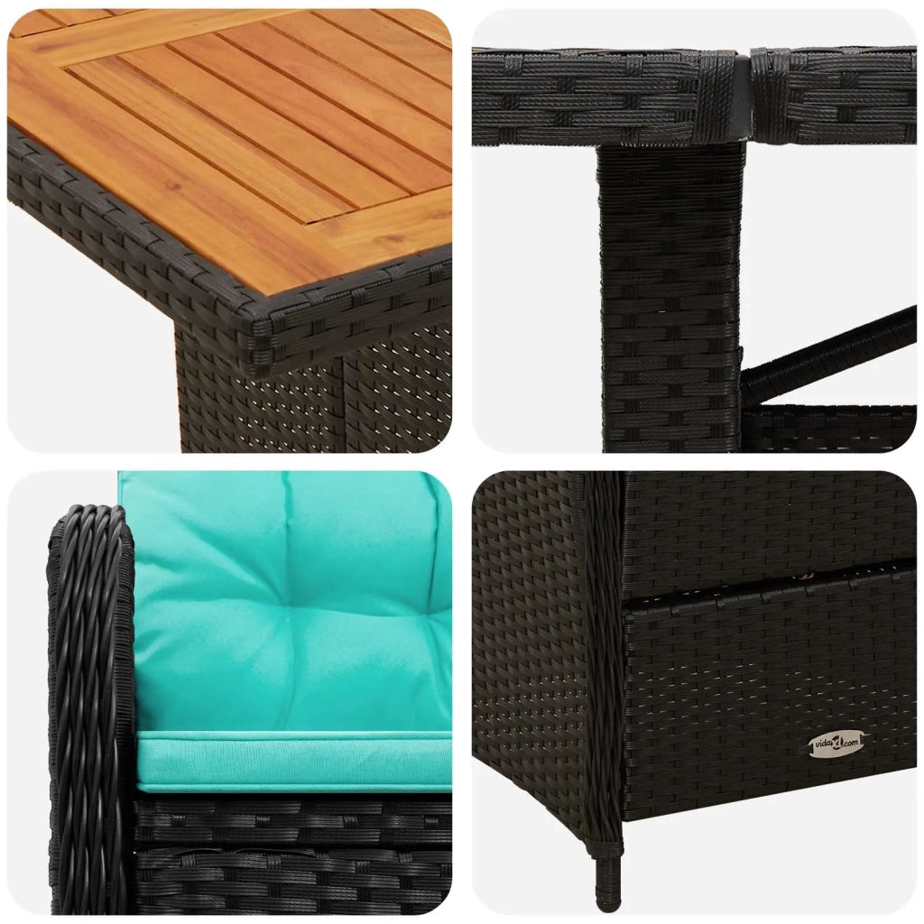 Set da pranzo per esterni 9 pz Nero e Turchese polyrattan 3422377