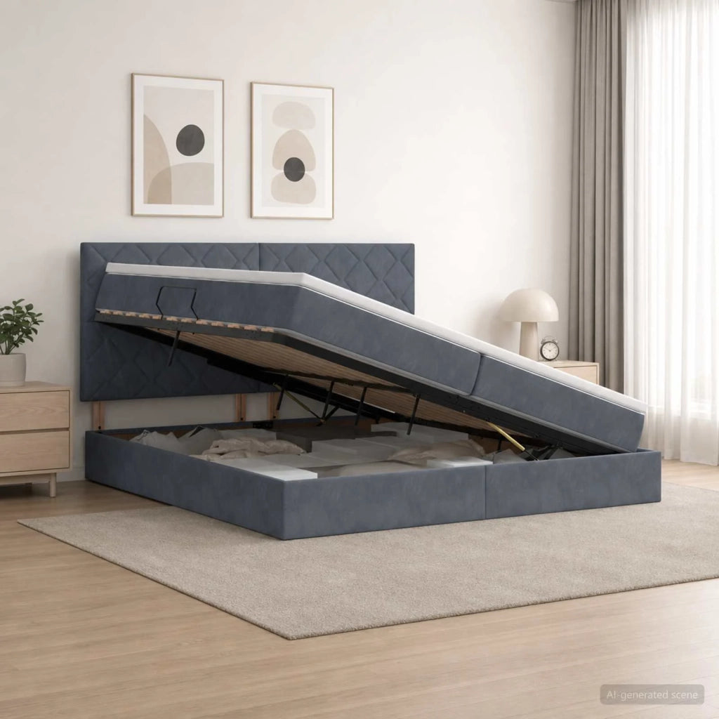 Letto con contenitore e materasso Grigio Scuro 200 x 200 cm 3459772