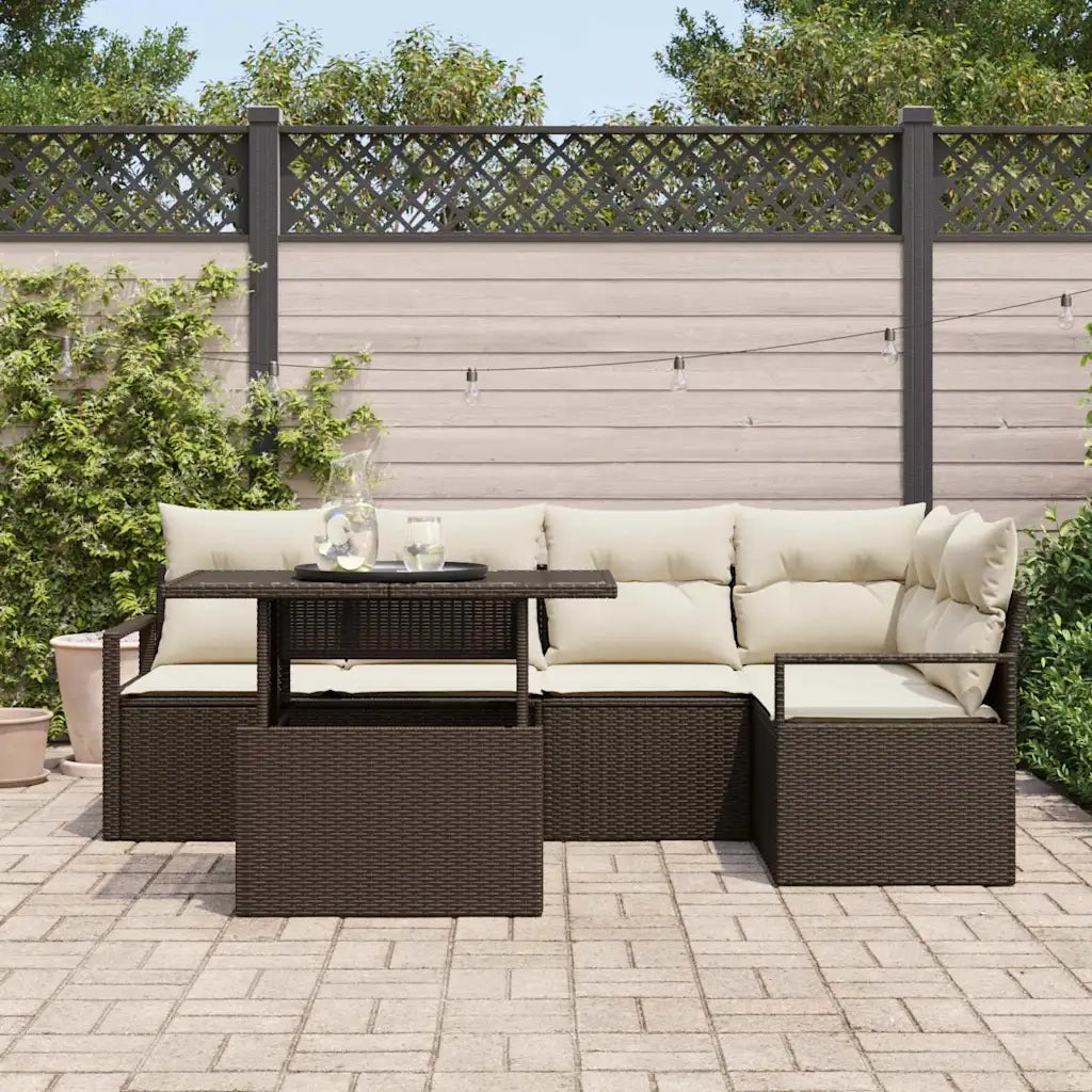 Set Divano da Giardino 6 pcs Marrone e crema polyrattan
