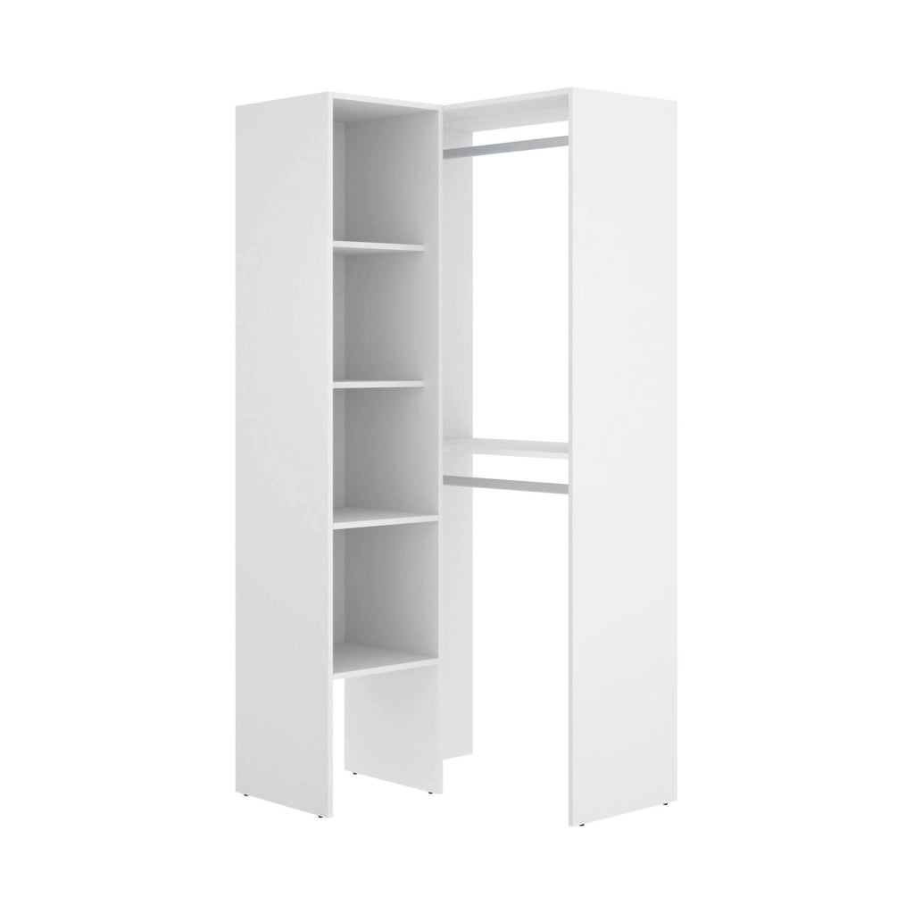 Guardaroba Arpagone, Struttura per cabina armadio angolare, Mobile appendiabiti aperto ad angolo, 79x88h186 cm, Bianco